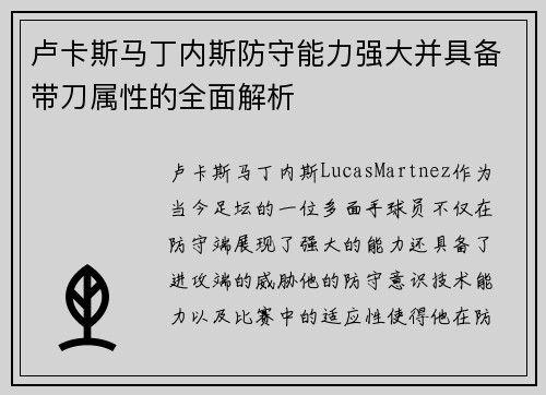 卢卡斯马丁内斯防守能力强大并具备带刀属性的全面解析