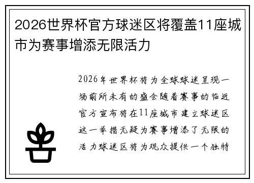 2026世界杯官方球迷区将覆盖11座城市为赛事增添无限活力